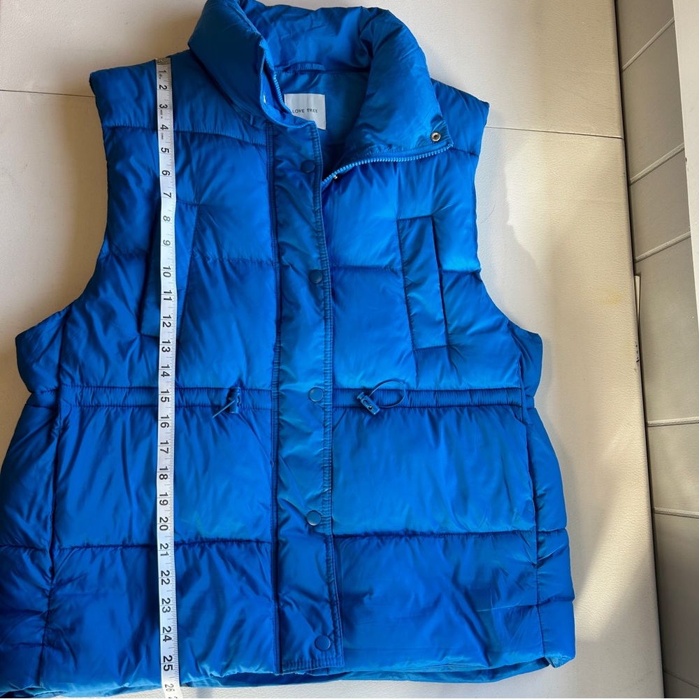 Love Tree Blue Puffer Vest With Cinch Waist Size Large - Picture 10 of 11